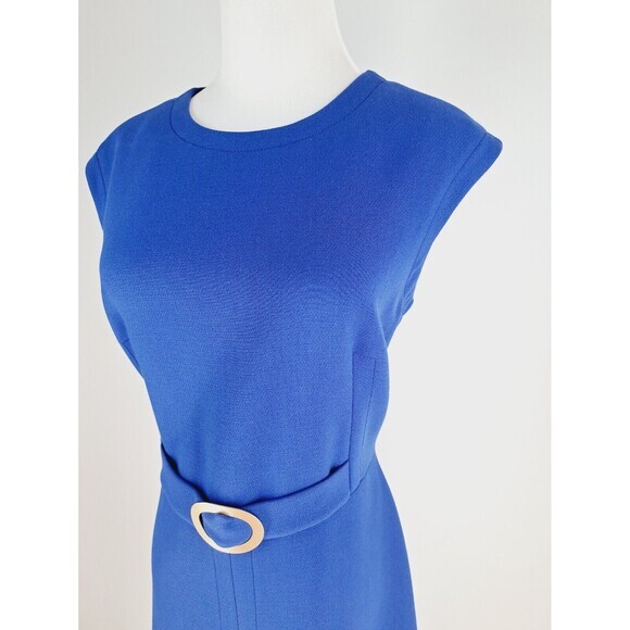 NWT!! TALBOTS Blue Sheath Cocktail Workwear DRESS Size 10‎ Faux Belt - Picture 3 of 9